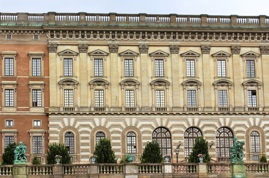 The facade of Stockholm Royal Palace in Stockholm, Sweden