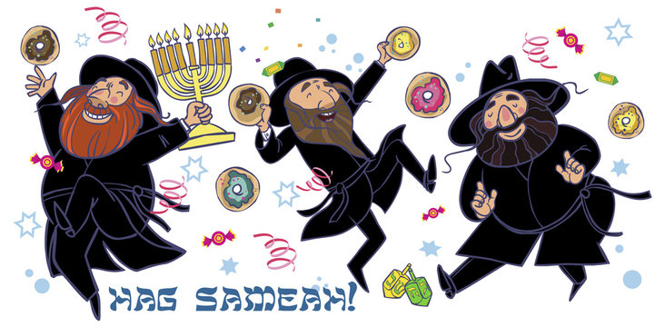 Funny Happy Hanukkah greeting card. Vector illustration
