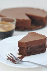 Chocolate cake with chocolate mousse, selective focus