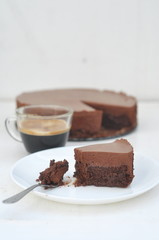 Chocolate cake with chocolate mousse, selective focus