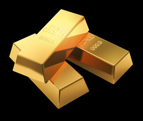 Gold bars isolated on black