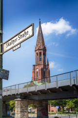 Blur view of Protestant Church Emmaus from Skalitzer Strasse
