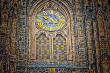 Clock of St. Vitus Gothic Cathedral in Prague