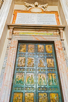 Holy doors at St. Peter Basilica in Rome, Italy.