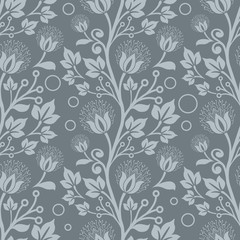 Seamless blue floral vector wallpaper pattern.
