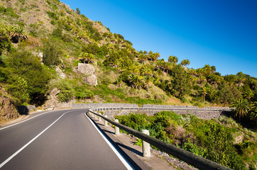 Scenic road to Hermigua village, La Gomera island, Spain