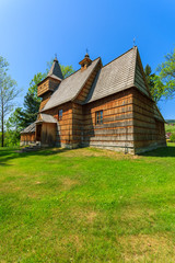 Wooden church near Szczawnica town in Pieniny Mountains, Poland