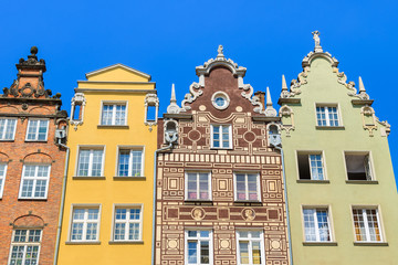 Fototapeta na wymiar Facades of colourful houses in old town of Gdansk, Poland