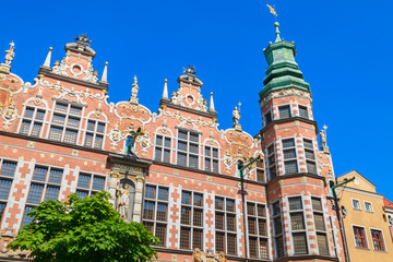 Beautiful historic buildings in old town of Gdansk city, Poland