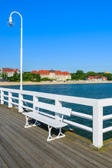 Fototapeta premium Wooden pier Molo in Sopot town in summer, Baltic Sea, Poland