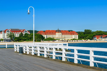 Wooden pier Molo in Sopot town in summer, Baltic Sea, Poland
