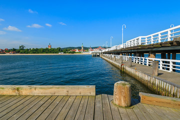 Fototapeta premium Wooden pier Molo in Sopot town in summer, Baltic Sea, Poland