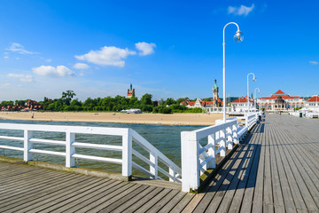 Wooden pier Molo in Sopot town in summer, Baltic Sea, Poland - obrazy, fototapety, plakaty