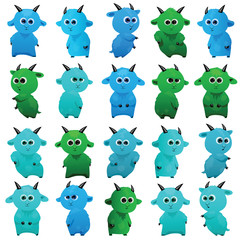 Obraz na płótnie Canvas Set of blue and green goats