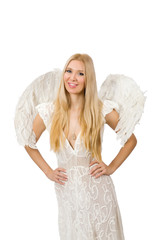 Woman with angel wings isolated on white
