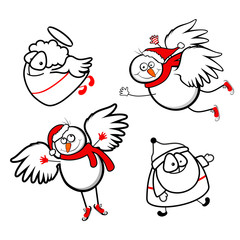 christmas set of snowman, santa and angel