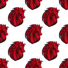 Seamless pattern of red horses heads