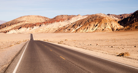 Lonely Car Long Highway Badwater Basin Death Valley