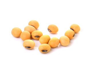 Closeup of soy beans on white background