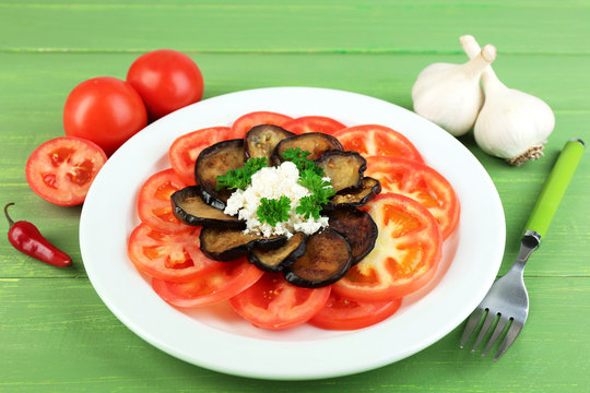 Eggplant salad with tomatoes and feta cheese,