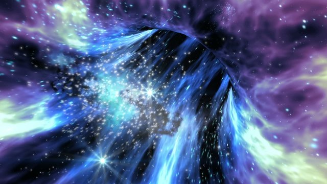 Looping wormhole interstellar travel through a blue force field