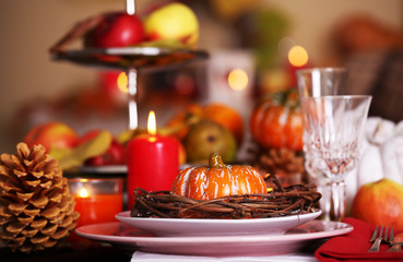 Festive autumn serving table in room