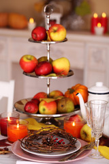 Festive autumn serving table in room