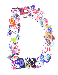Letter D made of colorful newspaper letters isolated on white