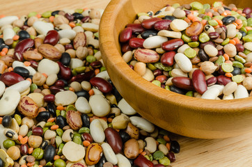 legumes on wood, closeup, background