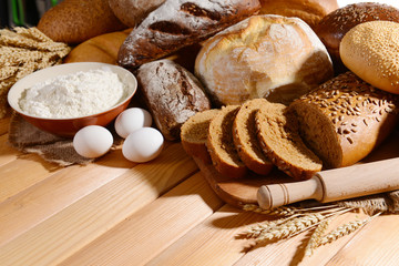 Fresh bread on table close-up