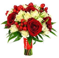 Bridal bouquet of white and red roses