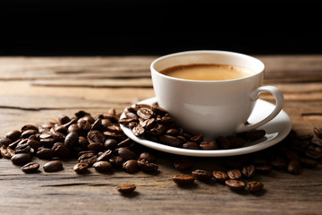 Cup of coffee on wooden table