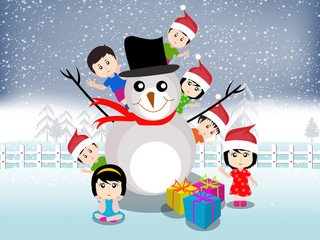 Merry christmas with happy kids