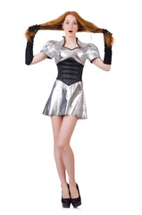 Woman in tech concept isolated on white