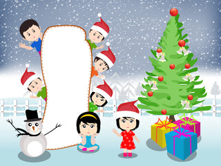 Merry christmas with happy kids