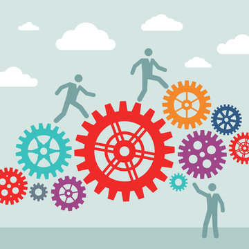 Business people and machine gears wheel - concept illustration