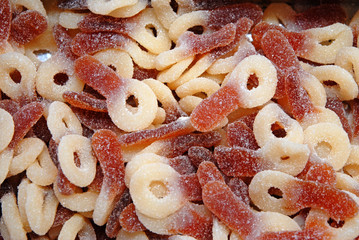 Red and white sugar delicatessen.