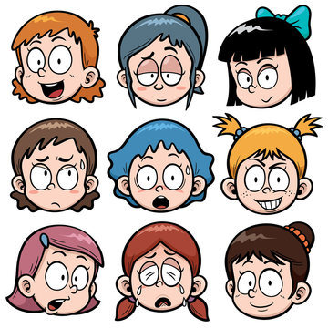 Vector illustration of Cartoon Girls faces