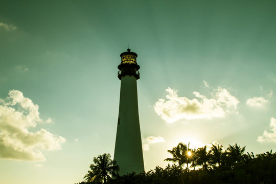 Lighthouse on sunset at the Florida State Park, Key Biscayne.