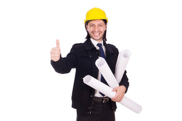 Young construction architect isolated on the white