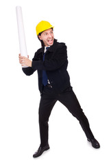 Young construction architect isolated on the white