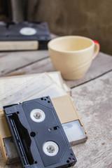 tape on a wooden