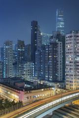 Fototapeta na wymiar Buildings in Hong Kong at night