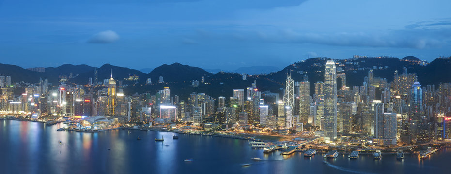 Panorama view of Victoria Harbor of Hong Kong