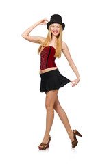 Woman magician isolated on white