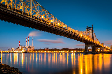 Queensboro bridge and Ravenswood station at dusk
