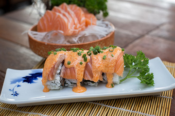Sushi roll with salmon