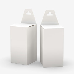 White rectangle paper box packaging with hanger, clipping path i