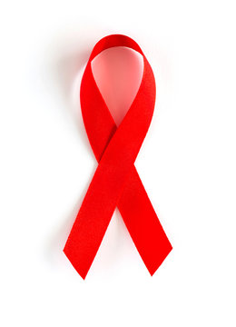 Aids Awareness Red heart Ribbon isolated on white background