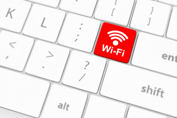 wifi concepts, with message on enter key of computer keyboard.